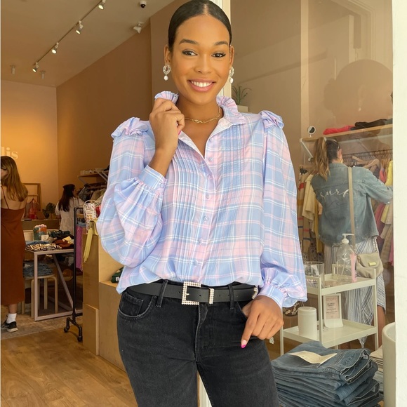 Selkie Victorian Tux Blouse in Cindy Plaid sz Medium BNWT - Picture 3 of 7